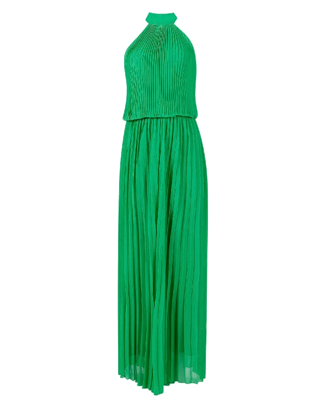 Women's Jumpsuits with High CollarWild Orchid Pleat Jumpsuit - Emerald