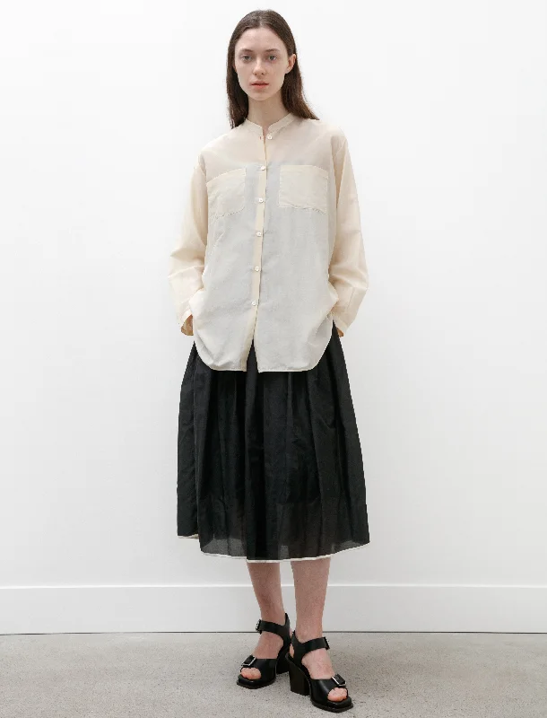 Women's Blouse with U-Shaped CollarOversize Shirt Voile Ivory