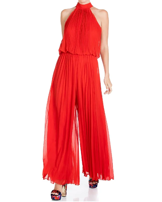 Women's Jumpsuits with Shawl CollarWild Orchid Pleat Jumpsuit - Tomato