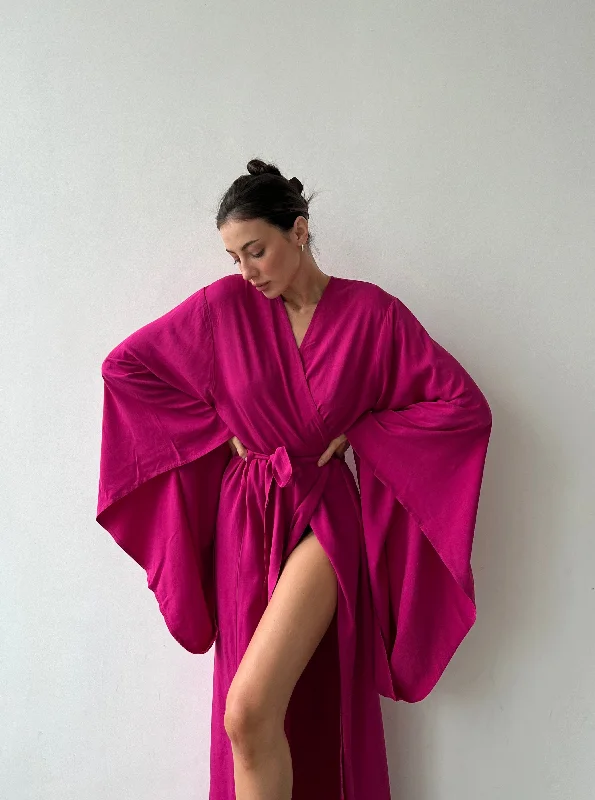 women's pajamas with a touch of elegance and sophisticationKimono Sleeves Viscose Long Robe