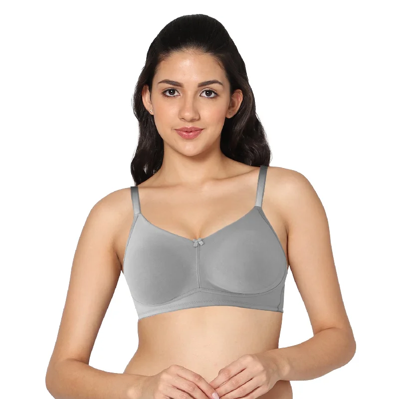 wireless lace bra with adjustable straps for versatilityFull Coverage Non Padded Bra Grey color (Pack of 1)