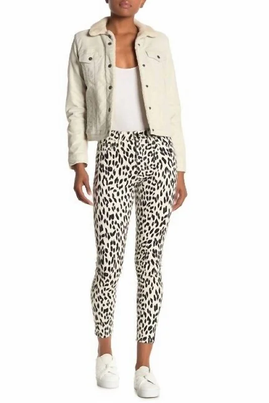 Women's Jodhpurs with Straight HemCharlie High Rise Leopard Print Coated Skinny Jeans In White, Black