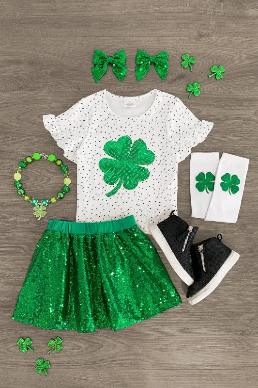 Women's Cozy SkirtsGreen Sequin Shamrock Skirt Set