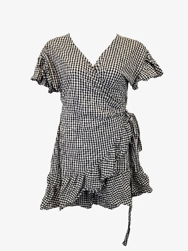 Women's V-Shaped-Neck DressesCountry Road Effortless Gingham Wrap Mini Dress Size 14