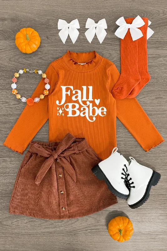 Women's Warm Skirts"Fall Babe" Orange & Brown Corduroy Skirt Set