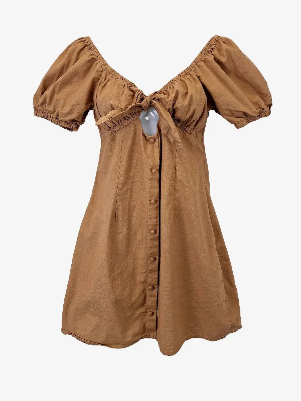 Women's Square-Neck DressesAva & Ever Essential Caramel Puff Sleeve Mini Dress Size 10