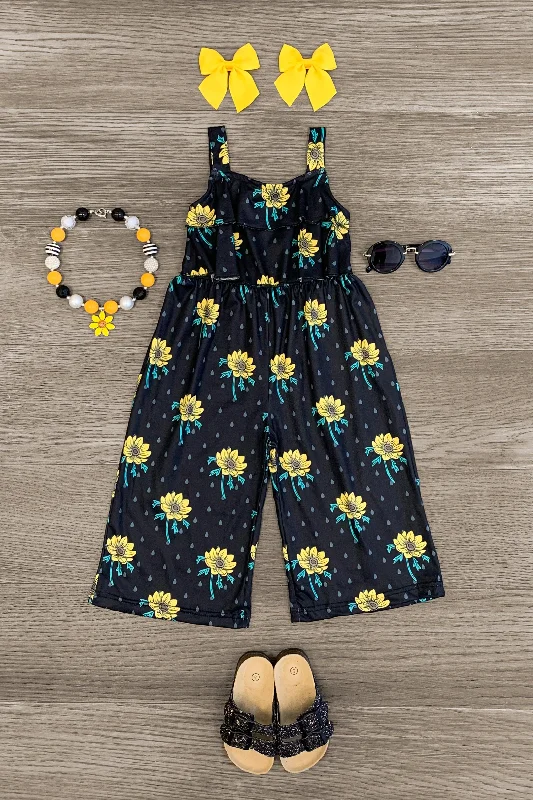 Women's Jumpsuits with Flared LegBlack Sunflower Jumpsuit