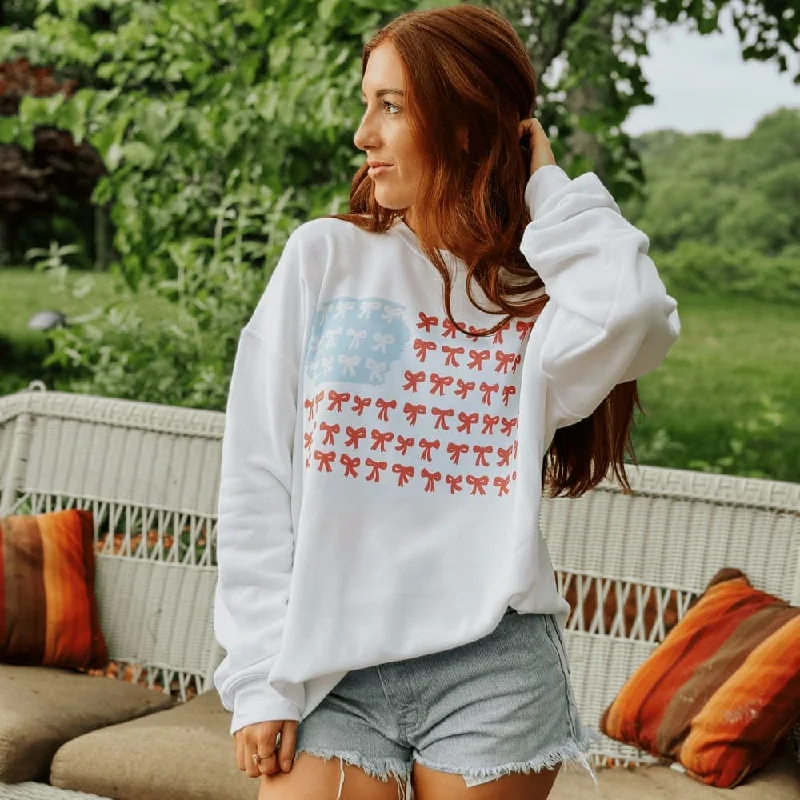 Women's Hooded Sweatshirts with Cotton LiningAmerican Flag Bows Sweatshirt