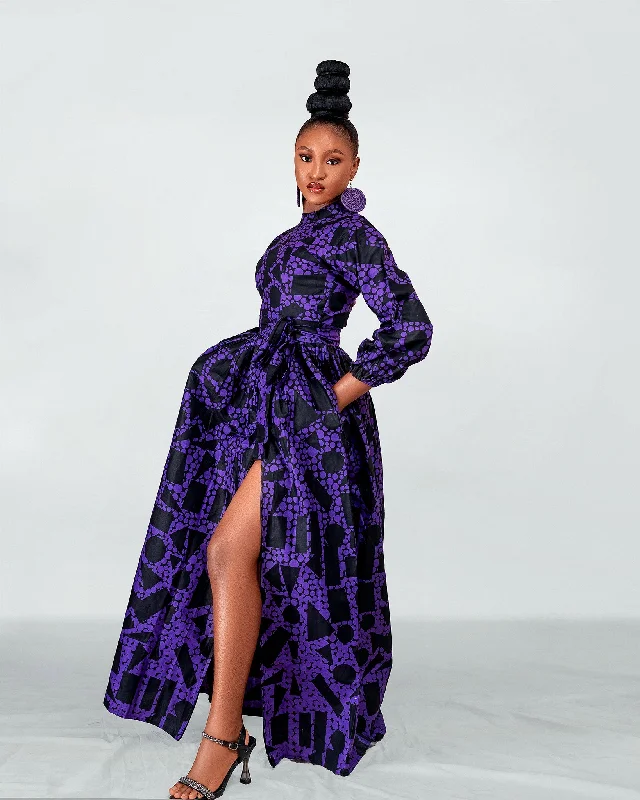 Women's Keyhole-Neck DressesRaya Ankara Maxi Dress | Purple and Black African Print