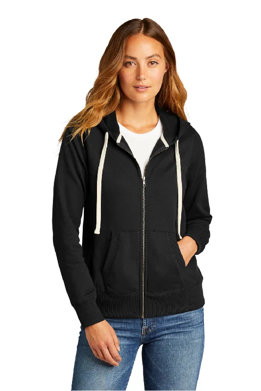 Women's Hooded Sweatshirts with Plush LiningDistrict Womens Re-Fleece Full Zip Hooded Sweatshirt Hoodie w/ Pockets - Black