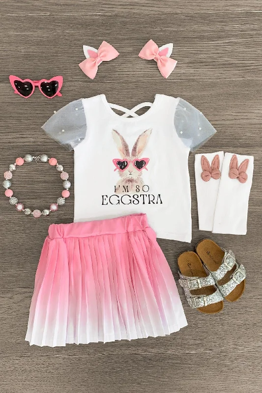 Women's Elegant Skirts"I'm So Eggstra" Pink & White Ombre Skirt Set