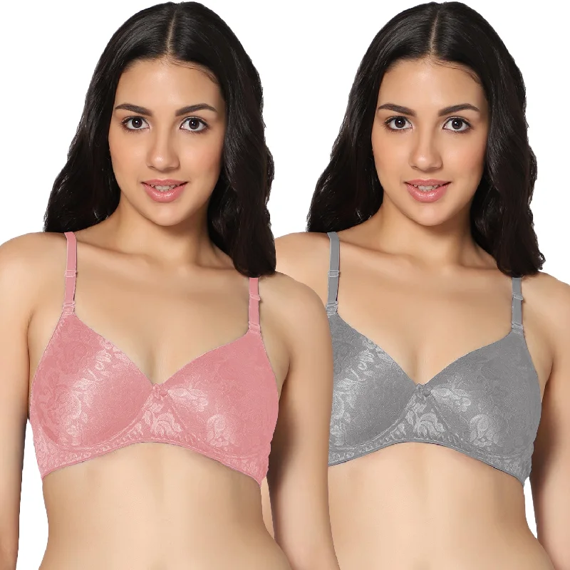 seamless bra with lace detailingT-shirt Pink and Grey Color Medium Coverage Padded Bra (Pack of 2)