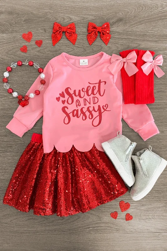 Women's Moisture-Wicking Skirts"Sweet & Sassy" Red Sequin Skirt Set