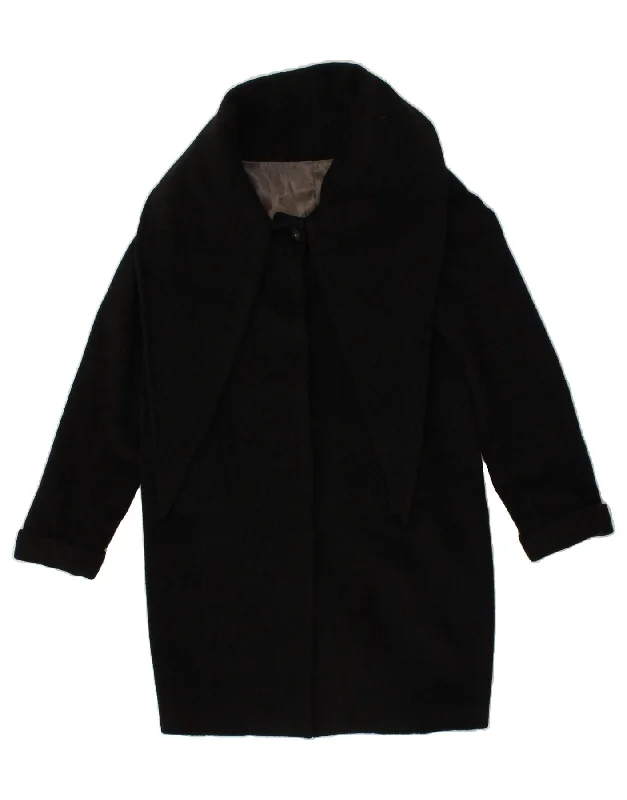 Women's Coats with Fur Trimmed HoodVINTAGE Womens Overcoat IT 42 Medium Black Wool