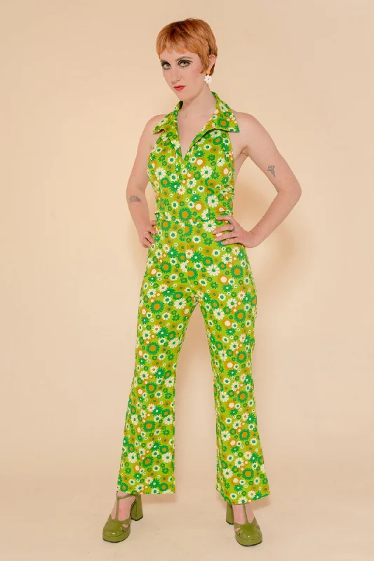 Women's Jumpsuits with Collarless DesignCecilia Jumpsuit in Green Daisy