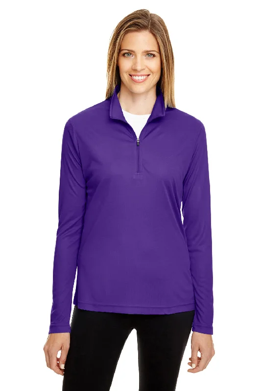 Women's Hooded Sweatshirts with Polka Dot LiningTeam 365 Womens Zone Performance Moisture Wicking 1/4 Zip Sweatshirt - Purple