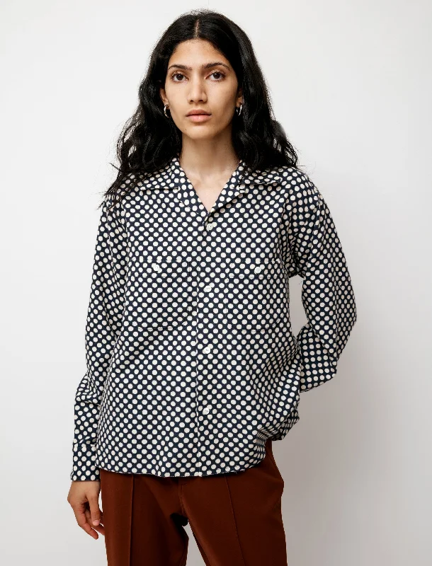 Women's Blouse with Square CollarCut Off Polka Dot Shirt Melton Wool