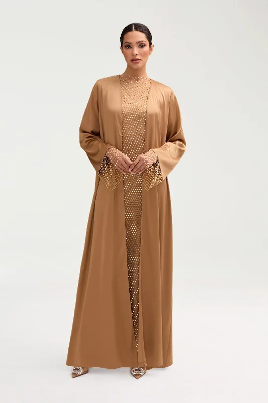 Women's Jumpsuits with Short LengthLyana Crystal Satin Abaya - Champagne