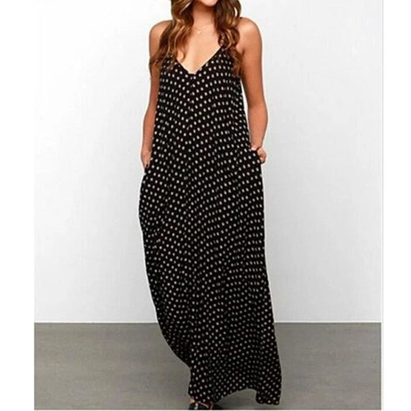 Women's Off-the-Shoulder DressesFashionSierra - New Women Summer Boho Long Maxi Dress Holiday Party Dress Ladies Sleeveless Loose Dress Casual V-Neck Beach Sundress