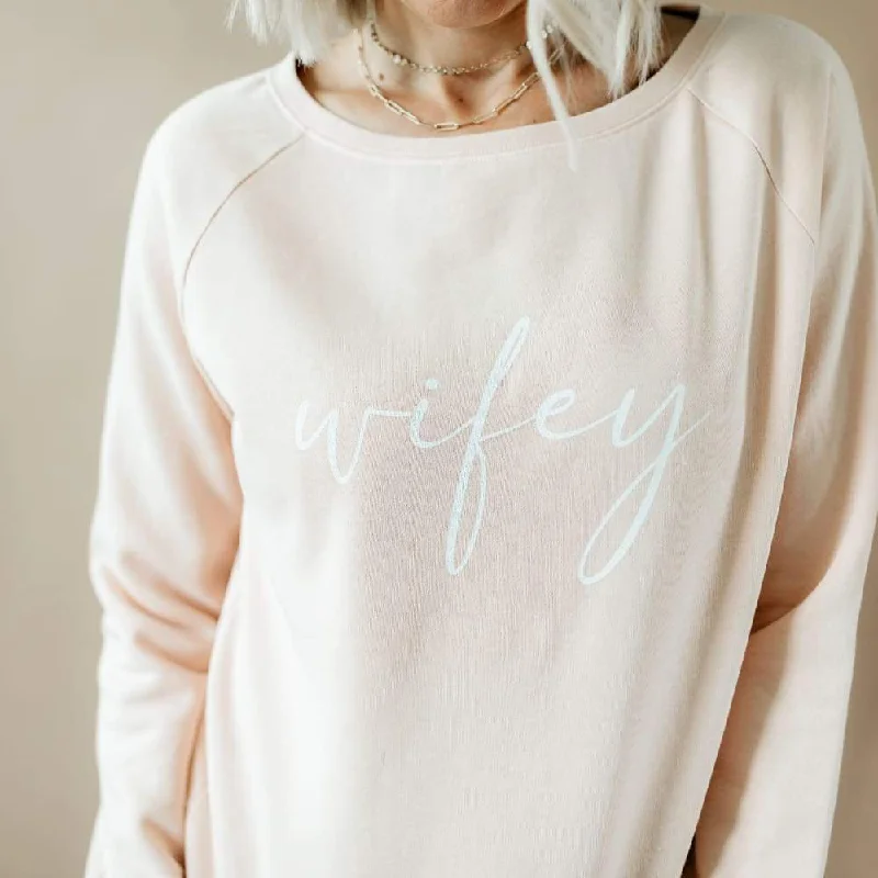 Women's Hooded Sweatshirts with Modal LiningWifey(cursive) Crew