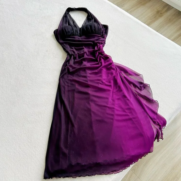 Women's Rounded Collar DressesElegant Halter Ombre Long Chiffon Prom Dress Long Party Dress     S6081