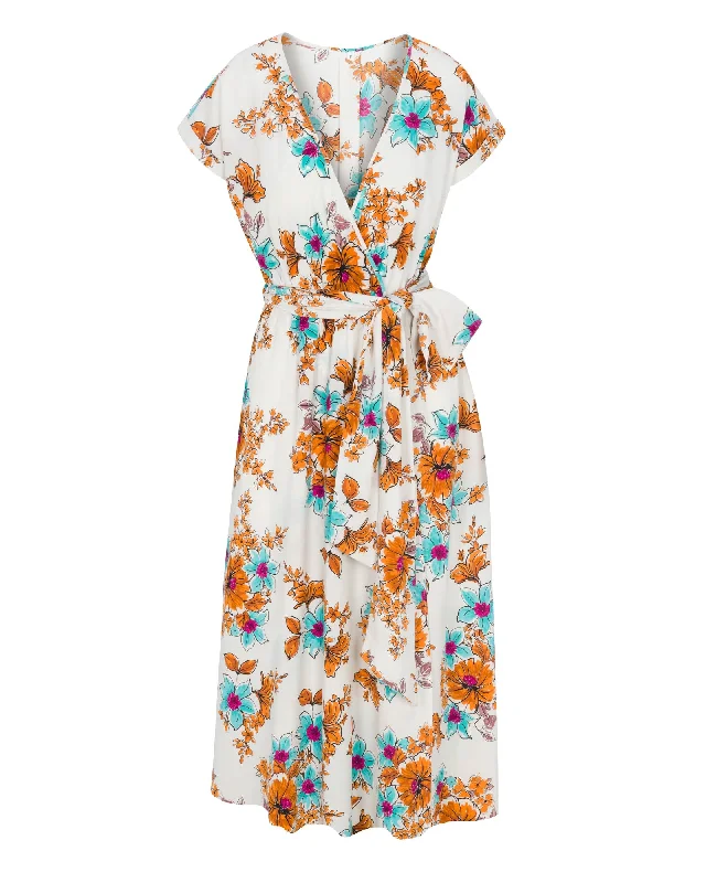 Women's Mandarin-Neck DressesJasmine Midi Dress - Begonia Ivory