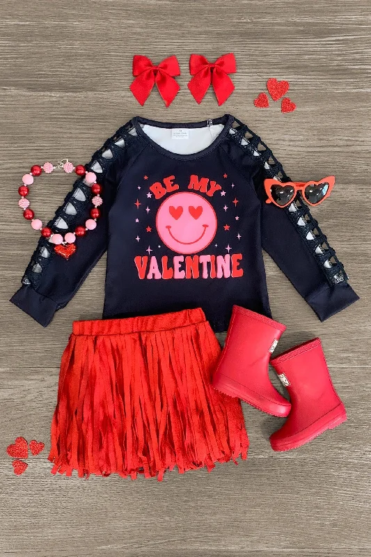 Women's Mini Skirts"Be My Valentine" Red Fringe Skirt Set