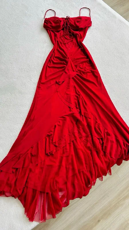 Women's Low Collar DressesElegant Red Long Prom Dress Long Party Dress Evening Dress      S6082