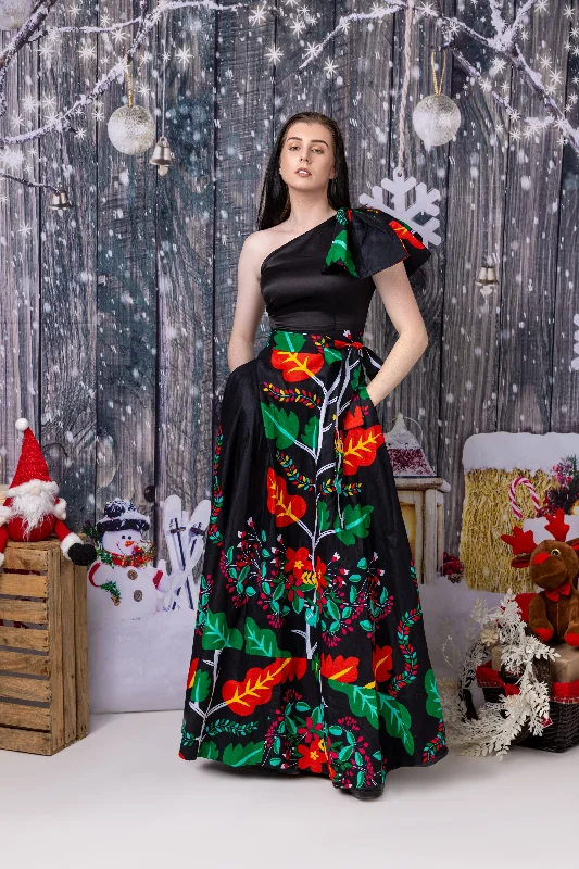 Women's Low Collar DressesAllison Ankara Maxi Dress | Black Multicolored Floral African Print