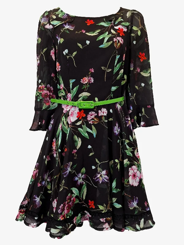 Women's Shirt Collar DressesReview Flute Sleeve Floral Mini Dress Size 8