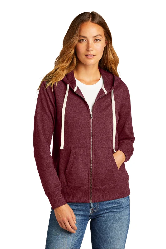 Women's Hooded Sweatshirts with Spandex LiningDistrict Womens Re-Fleece Full Zip Hooded Sweatshirt Hoodie w/ Pockets - Heather Maroon