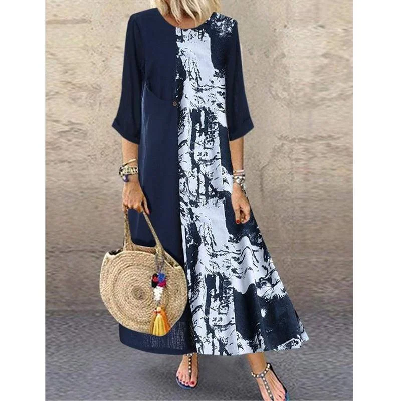 Women's Sweetheart Collar DressesFashionSierra - Women Boho Linen Baggy Gypsy Kaftan Holiday Loose Long Maxi Dress Fashion Ladies Floral Beach Dress Sundress