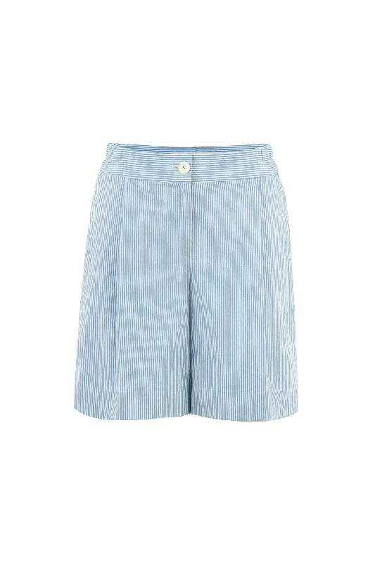 Women's Elegant ShortsGAMBEYA STRIPED COTTON SEERSUCKER HIGH WAIST SHORTS