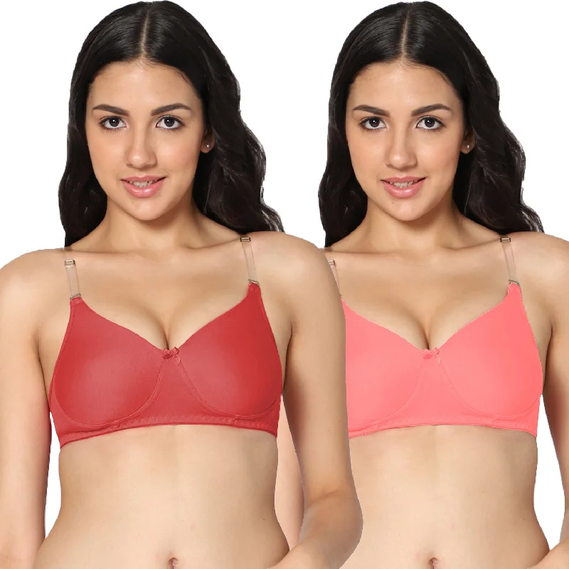 wireless nursing braT-shirt Medium Coverage Tomato and Pink Color Padded Bra (Pack of 2)