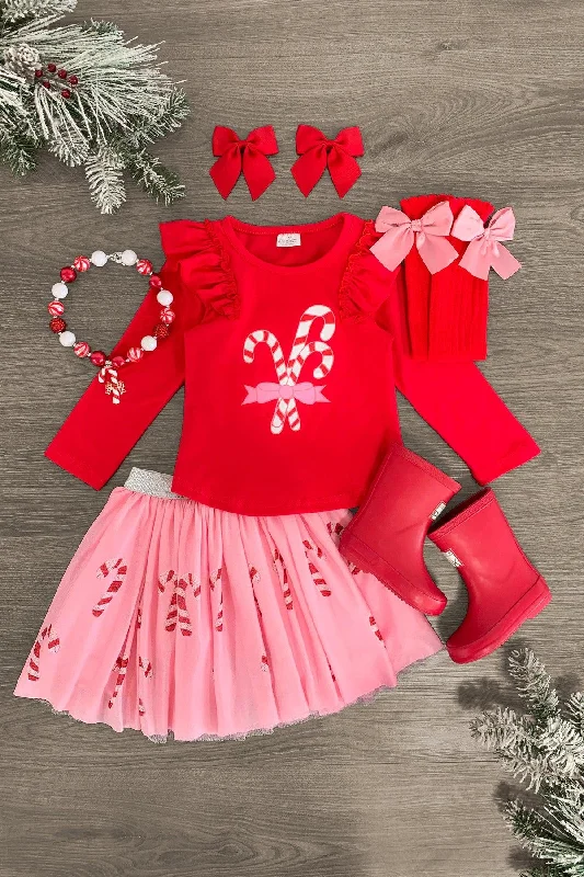 Women's Woven SkirtsRed & Pink Candy Cane Tutu Skirt Set