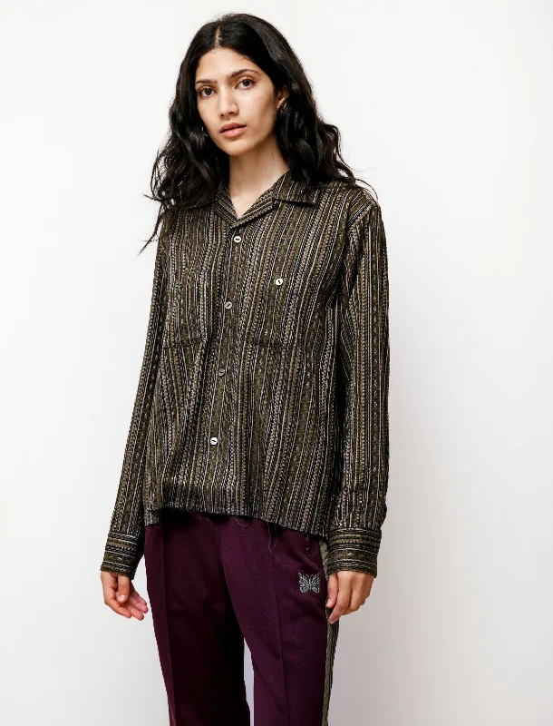 Women's Blouse with Low CollarCut Off Shirt Stripe Mall Ikat