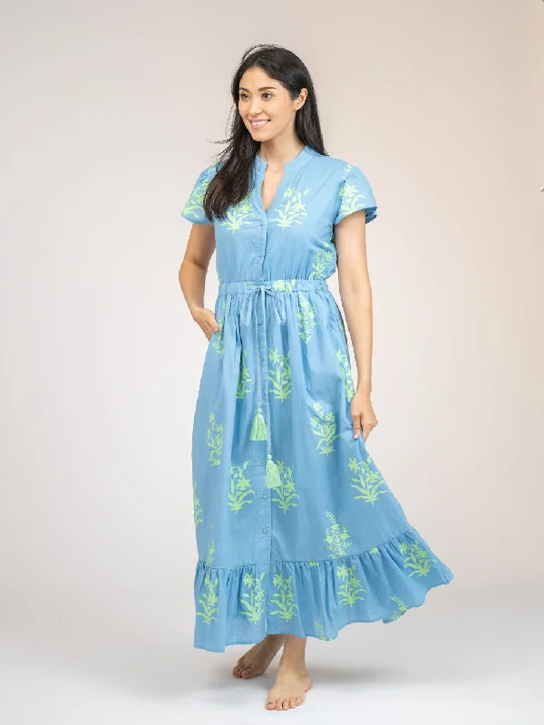 Women's Mandarin Collar DressesThe Flutter Midi Dress | Sky Jaipur Floral