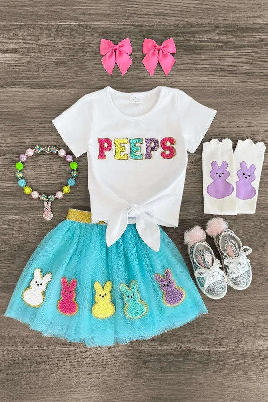 Women's Lapel Collar Skirts"Peeps" Chenille Patch Tutu Skirt Set