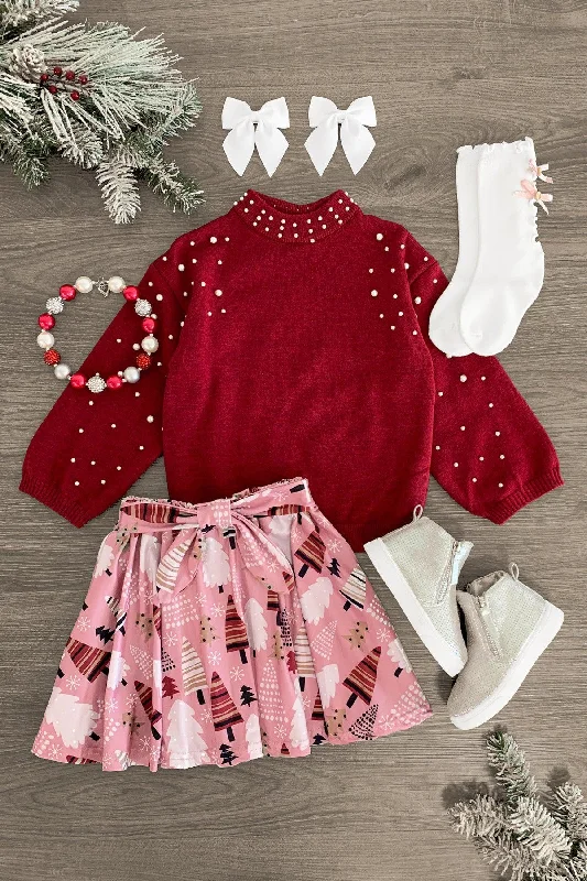 Women's Moisture-Wicking SkirtsPearl Sweater Winter Wonderland Skirt Set