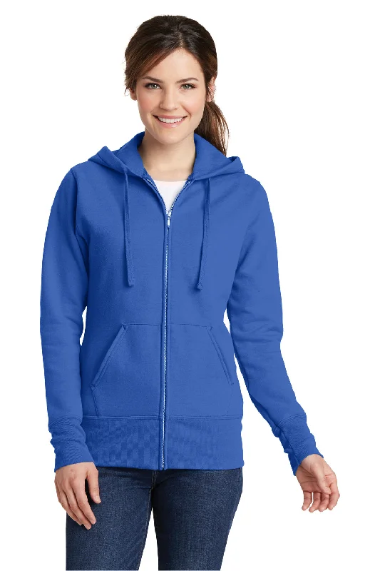 Women's Hooded Sweatshirts with Rayon LiningPort & Company Womens Core Pill Resistant Fleece Full Zip Hooded Sweatshirt Hoodie w/ Pockets - Royal Blue