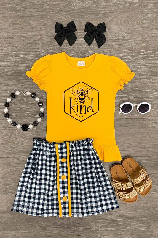 Women's Tiered Skirts"Bee Kind" Mustard Gingham Skirt Set