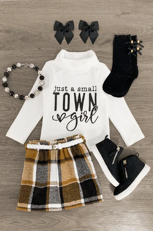 Women's Modern Skirts"Just A Small Town Girl" Turtleneck Plaid Skirt Set