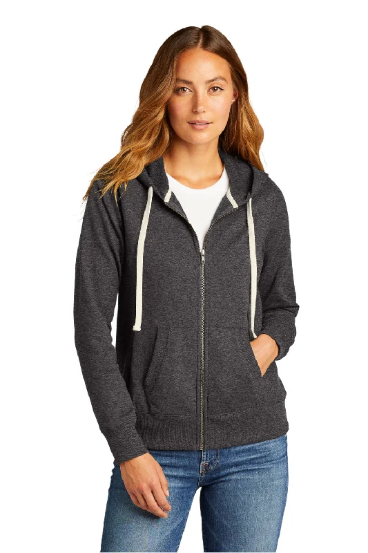 Women's Hooded Sweatshirts with High WaistDistrict Womens Re-Fleece Full Zip Hooded Sweatshirt Hoodie w/ Pockets - Heather Charcoal Grey