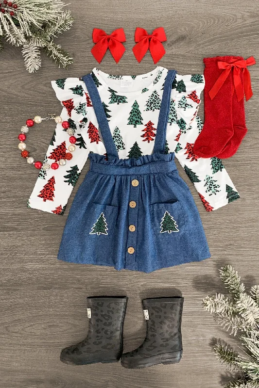 Women's All-Season SkirtsCheetah Christmas Tree Suspender Skirt Set