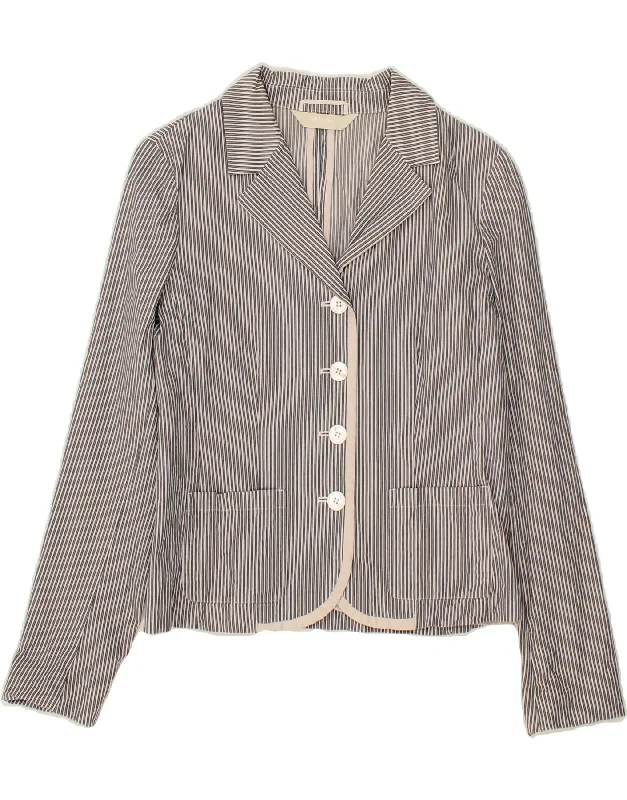 Women's Denim CoatsMAX MARA Womens 4 Button Blazer Jacket UK 12 Medium Grey Striped Cotton