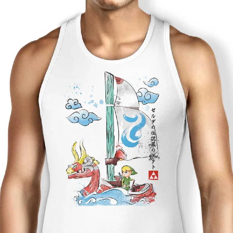 Women's Blouse with Lapel CollarWind Sailing Watercolor - Tank Top