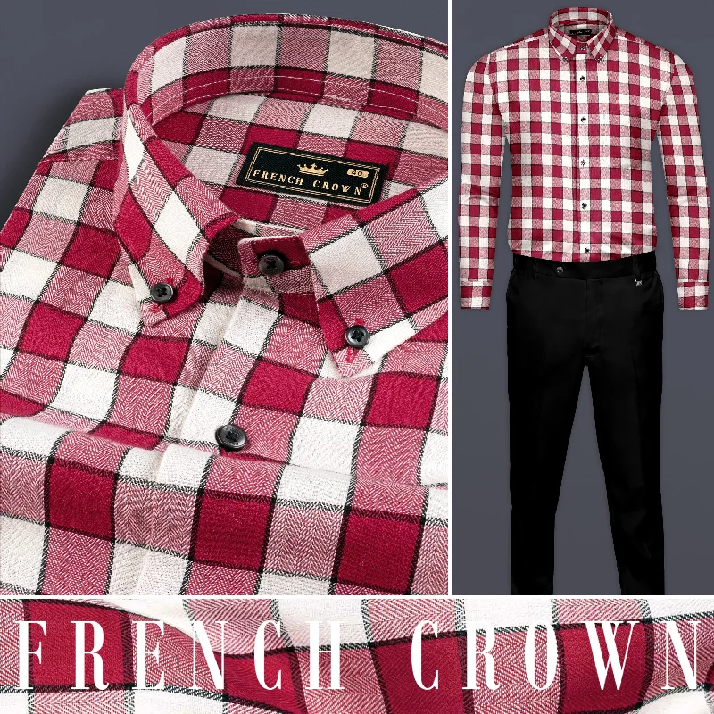 Women's Blouse with PleatsShiraz Red with Blush checkered Herringbone Shirt