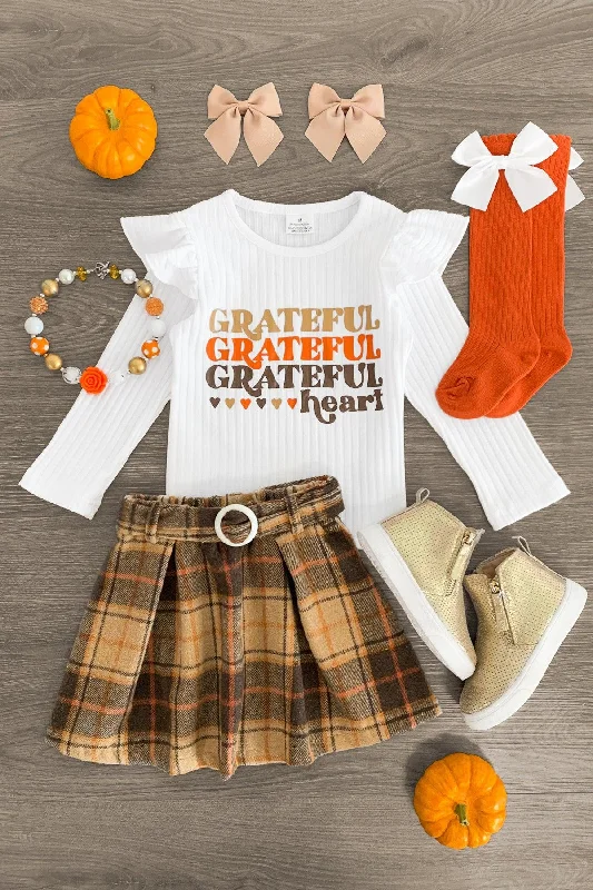 Women's Leather Skirts"Grateful Heart" Brown Plaid Skirt Set