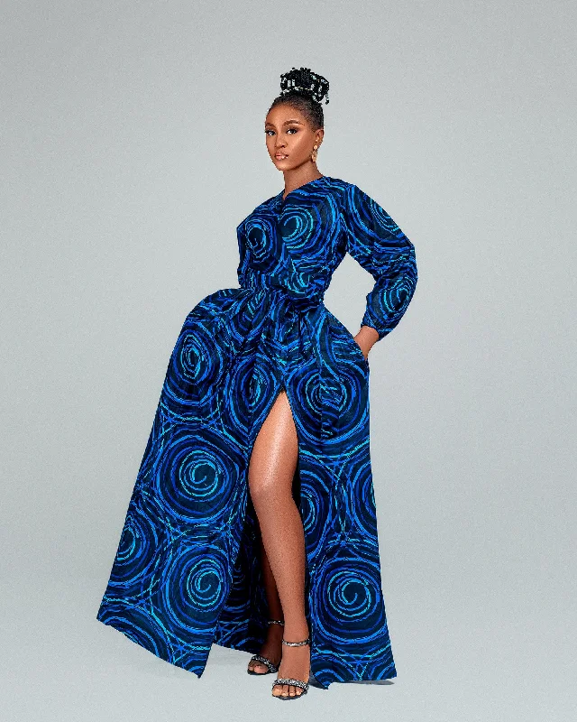 Women's Shift DressesAllie Ankara Maxi Dress| Blue Spiral Print