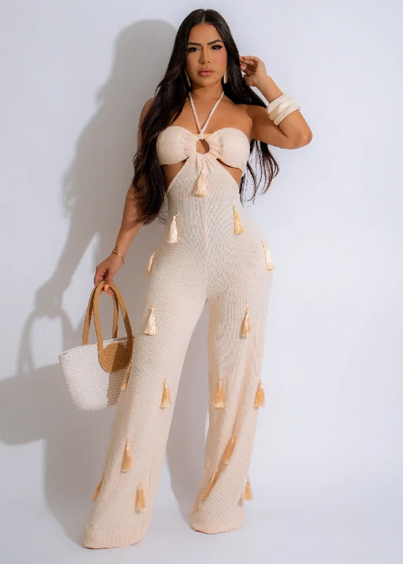 Women's Jumpsuits with Notched CollarGolden Sands Knit Jumpsuit Nude